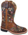 Image #1 - Smoky Mountain Little Girls' Floralie Western Boots - Square Toe, Brown, hi-res