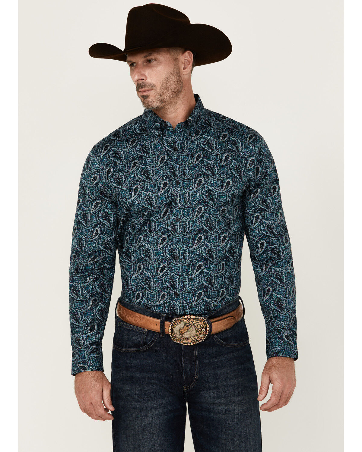 Image #1 - Cody James Men's Lasso Paisley Print Long Sleeve Button-Down Stretch Western Shirt - Big, Blue, hi-res