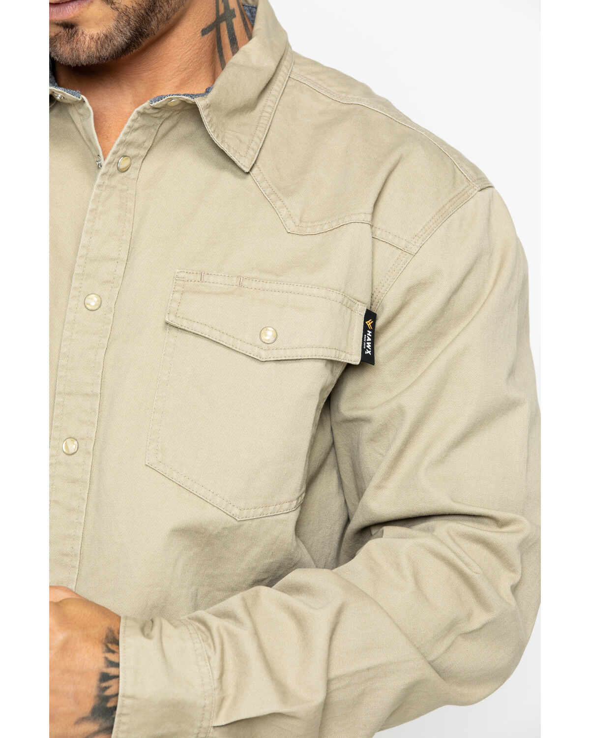 Image #3 - Hawx Men's Khaki Twill Snap Long Sleeve Western Work Shirt - Big, Beige/khaki, hi-res