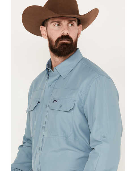 Image #2 - Wrangler Men's Solid Performance Long Sleeve Button Down Shirt, Blue, hi-res