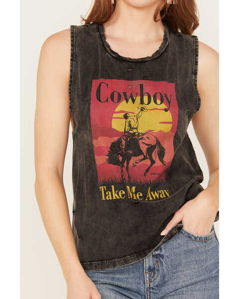 Image #3 - Bohemian Cowgirl Women's Distressed Cowboy Take Me Away Graphic Tank , Black, hi-res