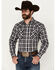 Image #1 - Ely Walker Men's Plaid Print Long Sleeve Pearl Snap Western Shirt, Black, hi-res