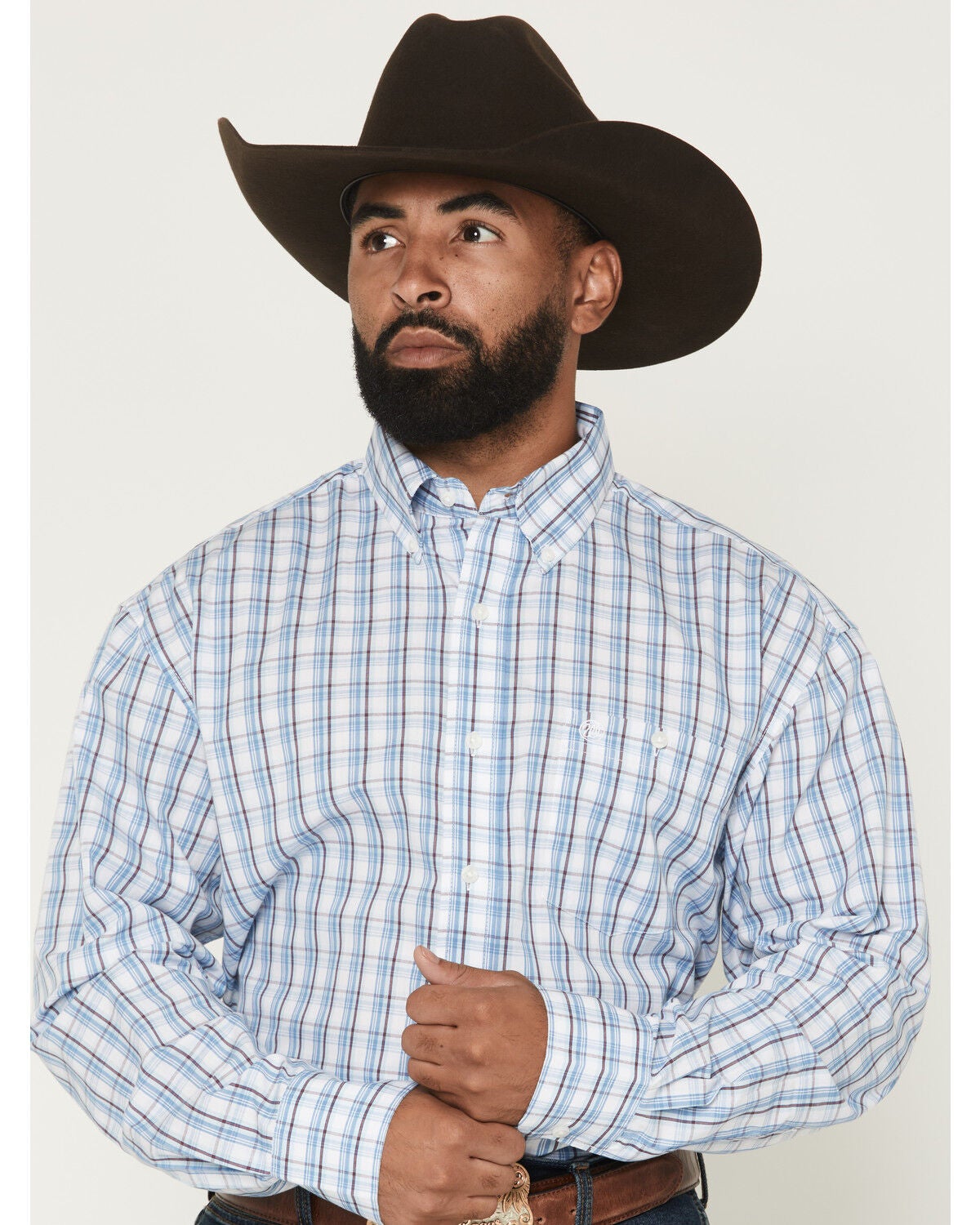 Image #1 - Wrangler Men's Plaid Print Long Sleeve Button-Down Western Shirt, Blue, hi-res
