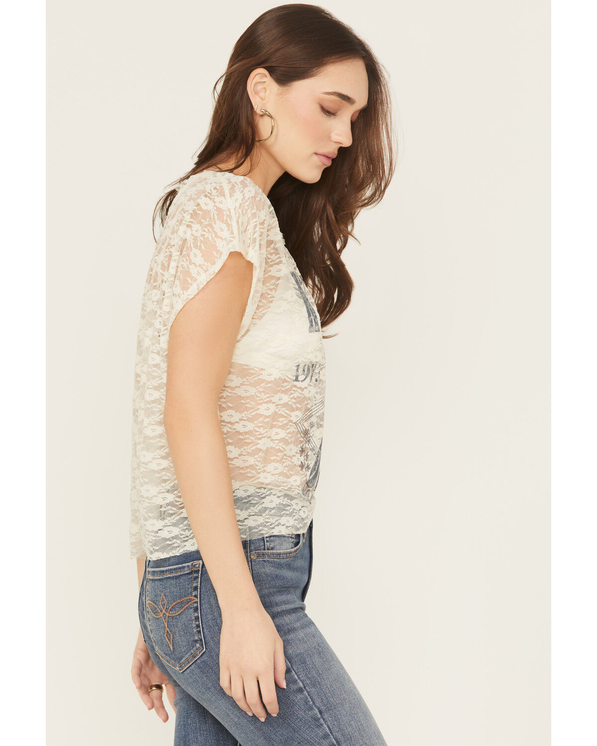 Image #2 - Originality Women's Lace Short Sleeve Graphic Tee, Cream, hi-res