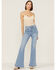 Image #1 - Ceros Women's Light Wash High Rise Coin Pocket Light Denim Flare Jeans, Blue, hi-res