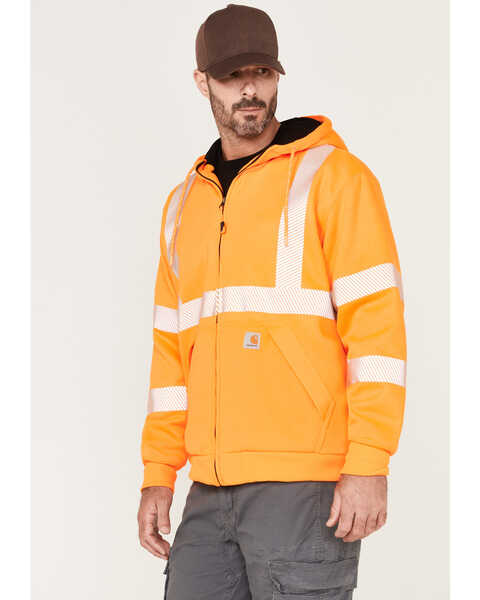 Image #2 - Carhartt Men's Hi-Vis Brite Orange Loose Fit Thermal Full-Zip Hooded Work Sweatshirt , Bright Orange, hi-res