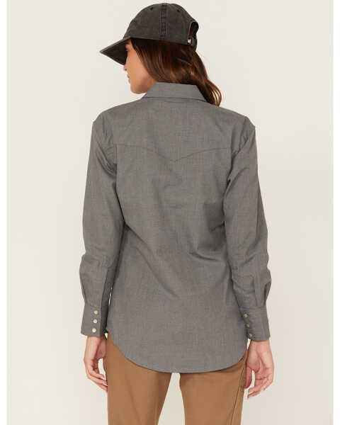 Image #4 - Wrangler Women's FR Long Sleeve Pearl Snap Western Work Shirt, Grey, hi-res