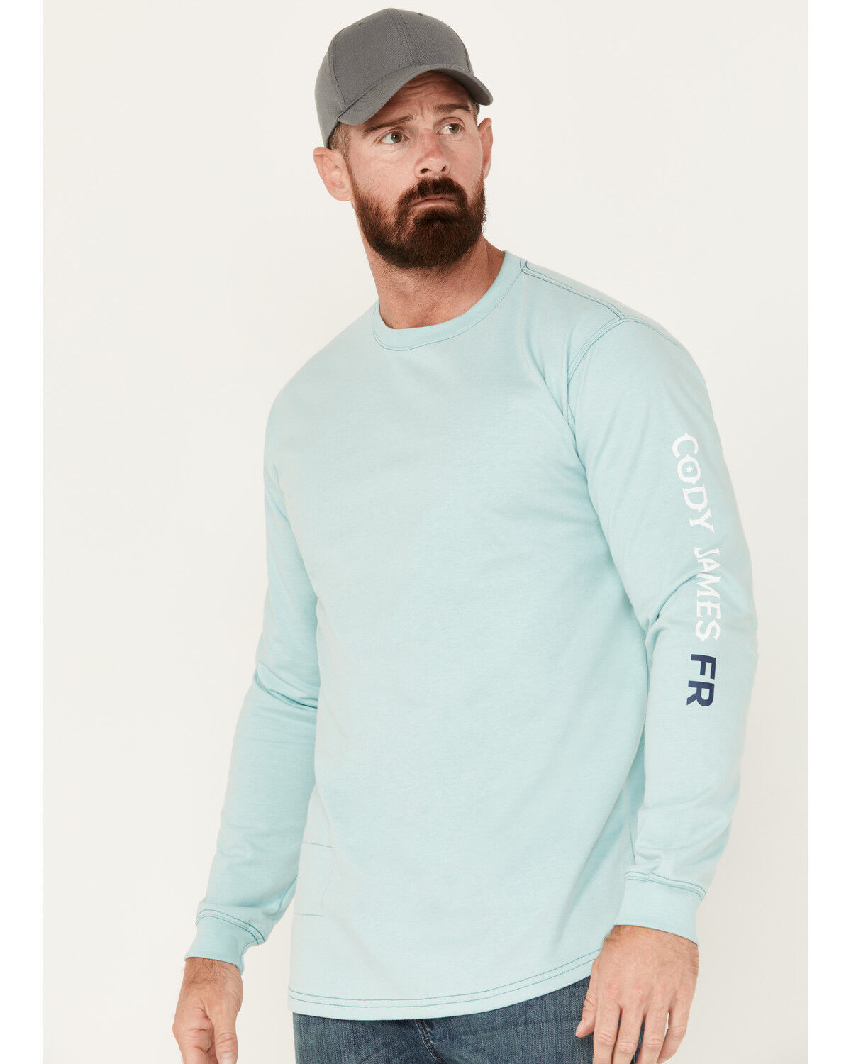 Image #1 - Cody James Men's FR Logo Long Sleeve Stretch Work T-Shirt, Aqua, hi-res