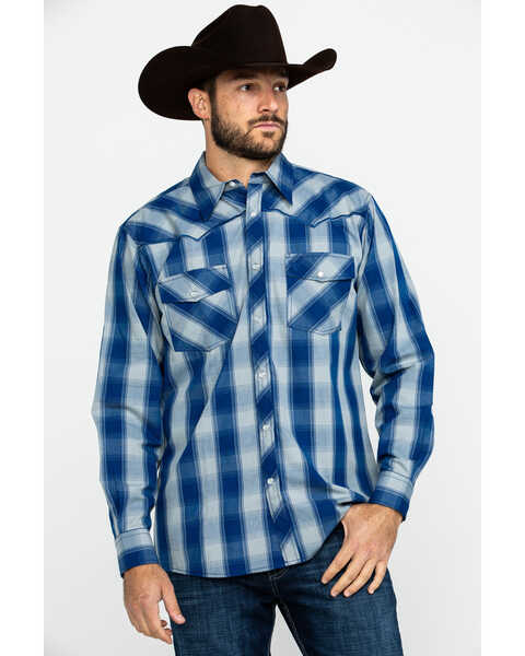 Image #1 - Cowboy Hardware Men's Royal Classic Plaid Long Sleeve Western Shirt , Royal Blue, hi-res