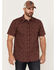 Gibson Men's Tribal Meeting Geo Print Short Sleeve Button Down Western Shirt , Burgundy, hi-res