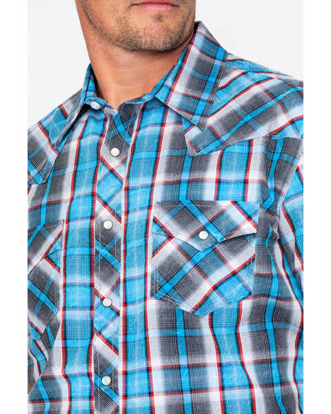 Image #4 - Rock & Roll Denim Men's Crinkle Plaid Print Snap Short Sleeve Western Shirt , Blue, hi-res