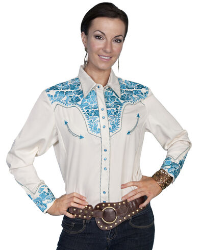Scully Floral Embroidered Blue Retro Western Shirt | Sheplers