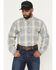 Image #1 - Carhartt Men's FR Plaid Print Long Sleeve Button-Down Work Shirt, Steel Blue, hi-res
