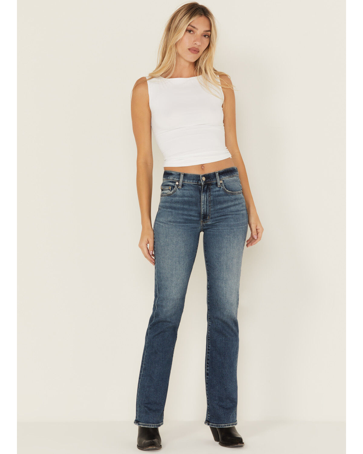 Image #1 - Daze Women's Perfection Dark Wash Mid Rise Stretch Denim Jeans, Dark Wash, hi-res