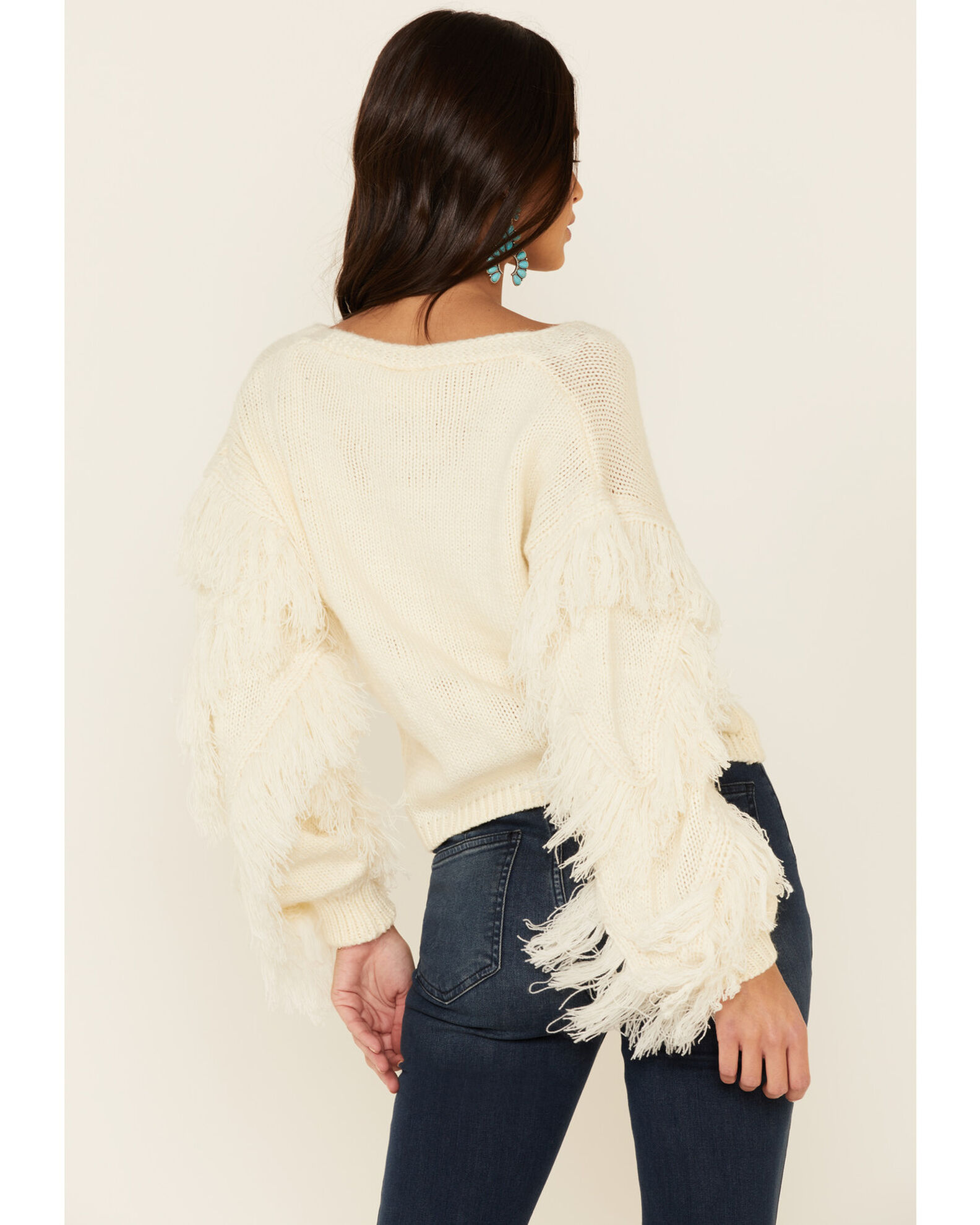 Sadie Sage Women s Switch Swish Fringe Sleeve Sweater Sheplers