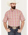 Image #1 - Resistol Men's Panama Plaid Print Short Sleeve Button Down Western Shirt, Pink, hi-res