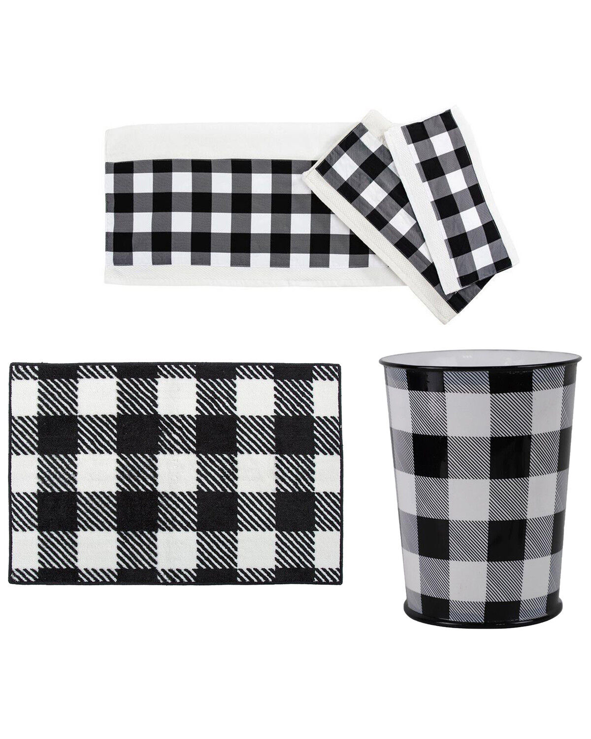 Image #1 - HiEnd Accents Camille Buffalo Checkered Bath Accessory & Towel Set - 5 Piece, Black/white, hi-res