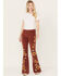 Image #1 - Driftwood Women's Rose High Rise Falling Sunflower Flare Jeans, Rust Copper, hi-res