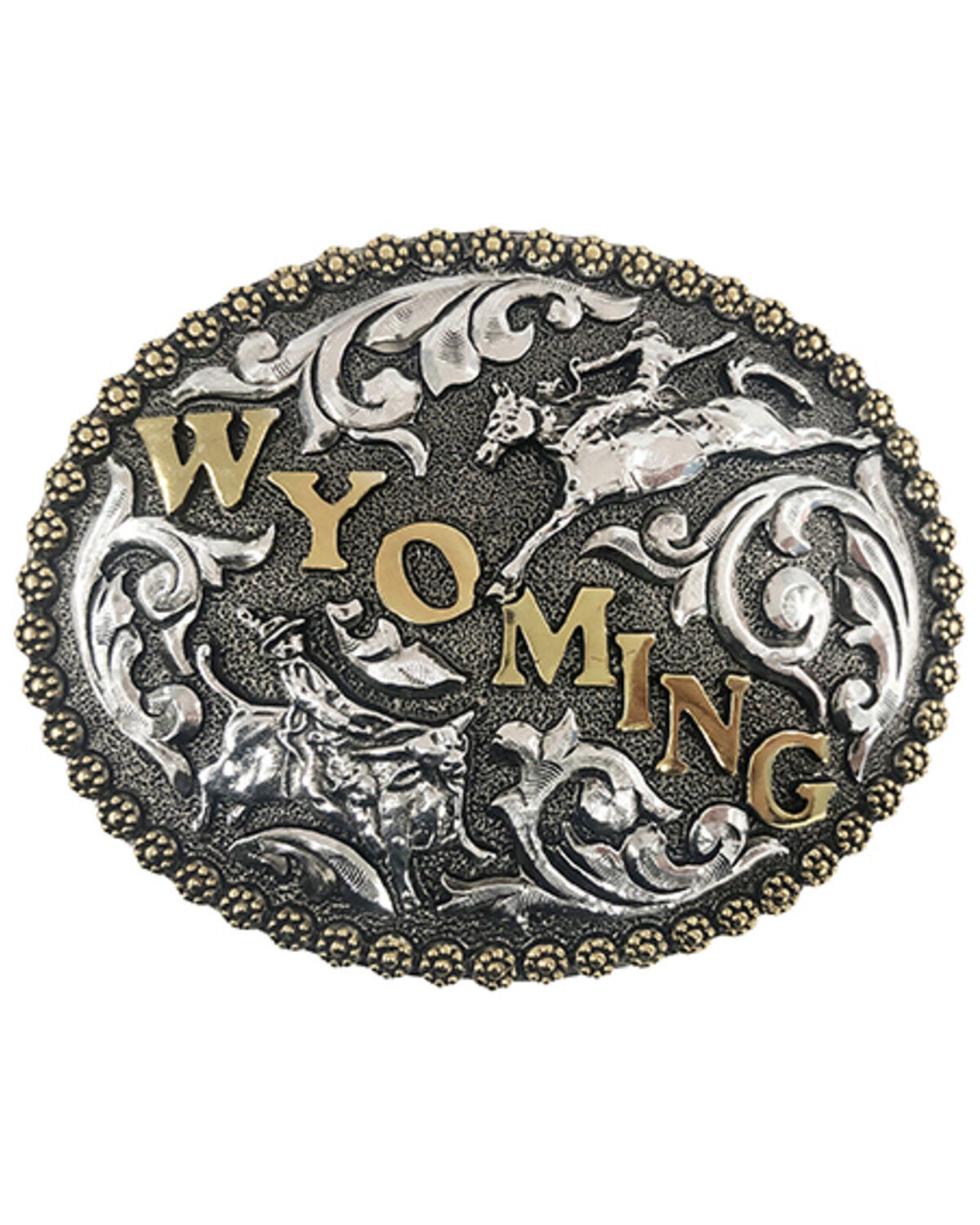 Cody James Wyoming Bronco & Bull Riders Belt Buckle, No Color, hi-res
