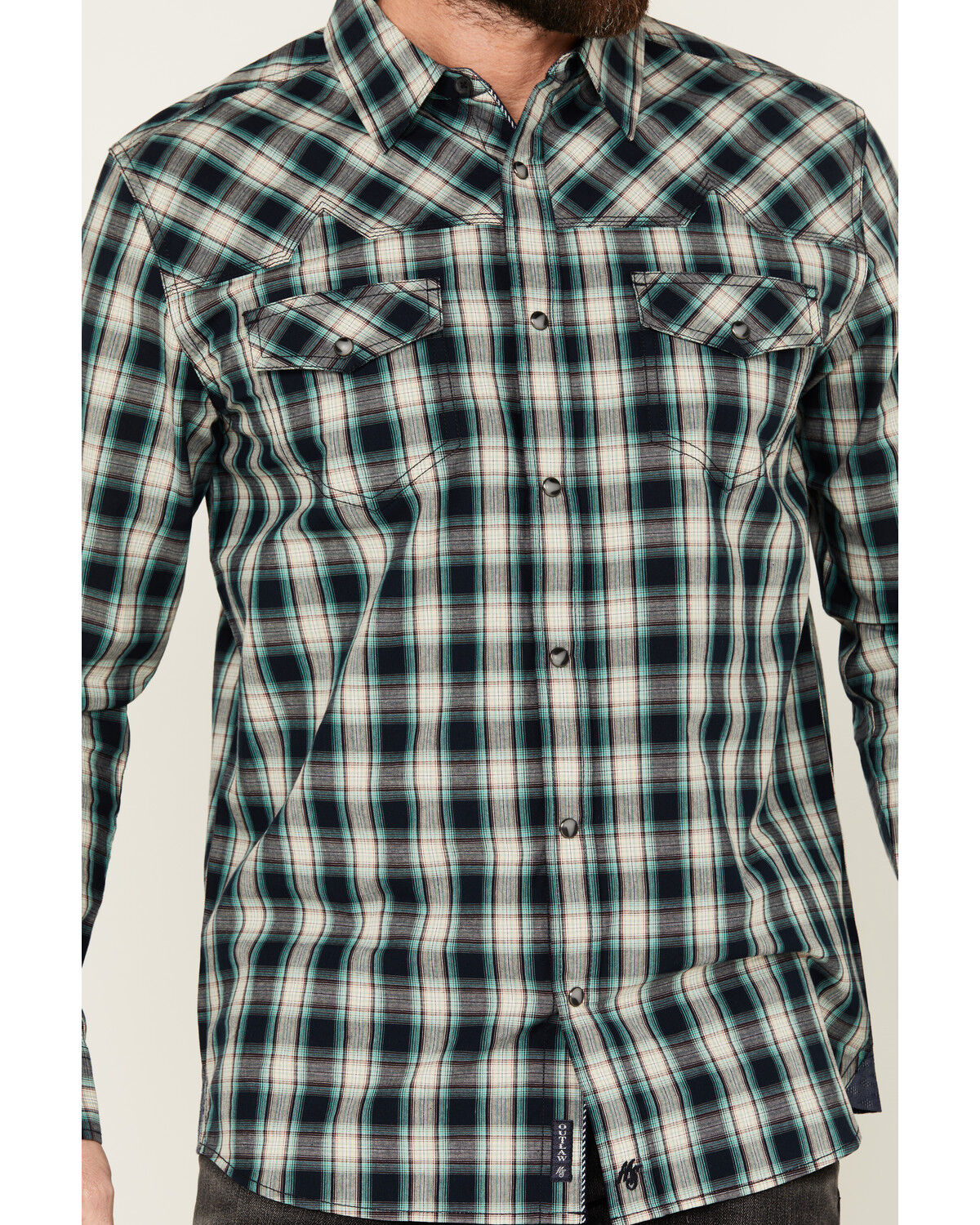 Image #3 - Moonshine Spirit Men's Autograph Plaid Print Long Sleeve Snap Western Shirt, Navy, hi-res