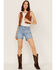 Shyanne Women's Southwestern Trim Crop Fringe Vest, Brown, hi-res
