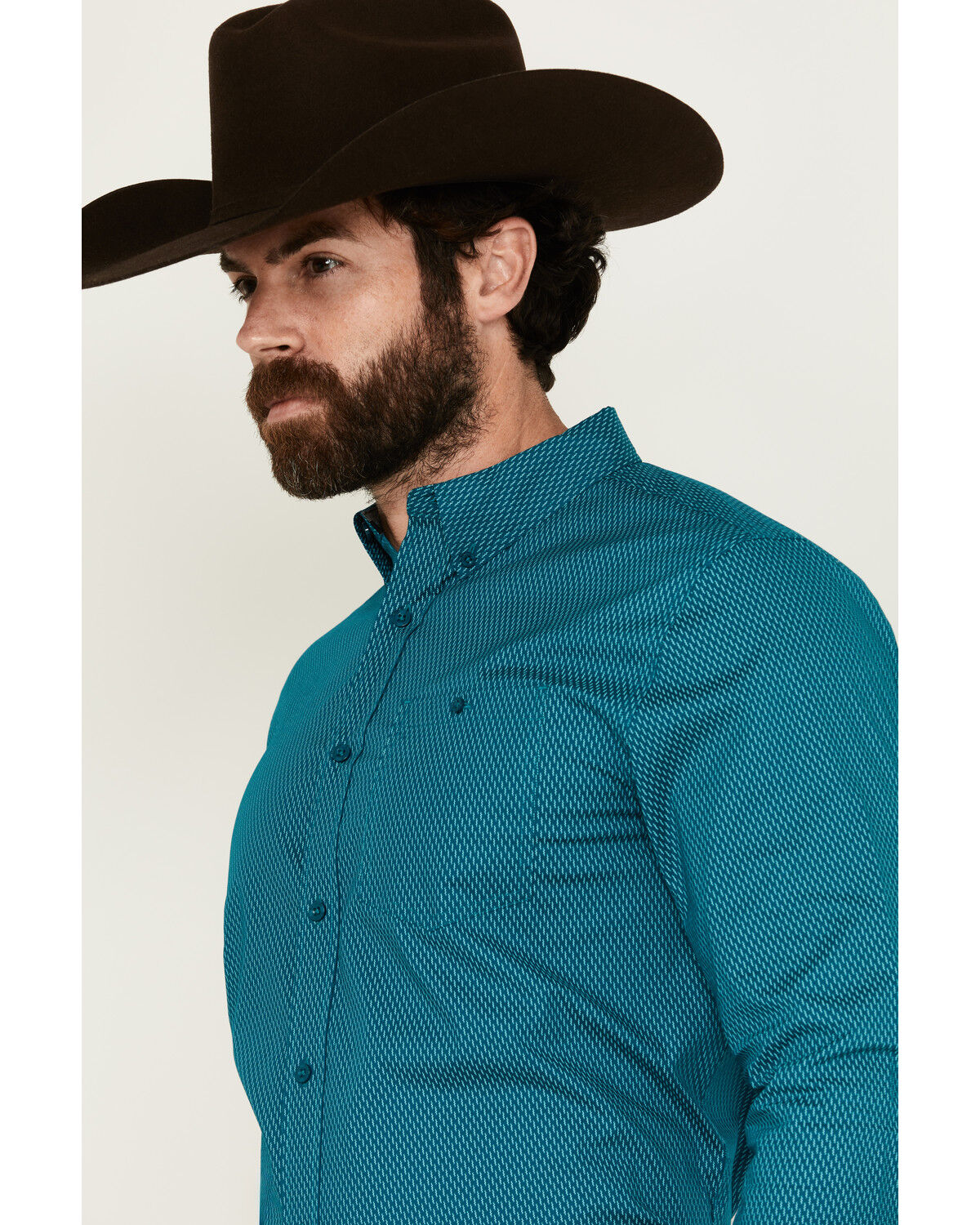Image #2 - RANK 45® Men's Wagon Geo Print Long Sleeve Button-Down Performance Stretch Western Shirt, Teal, hi-res