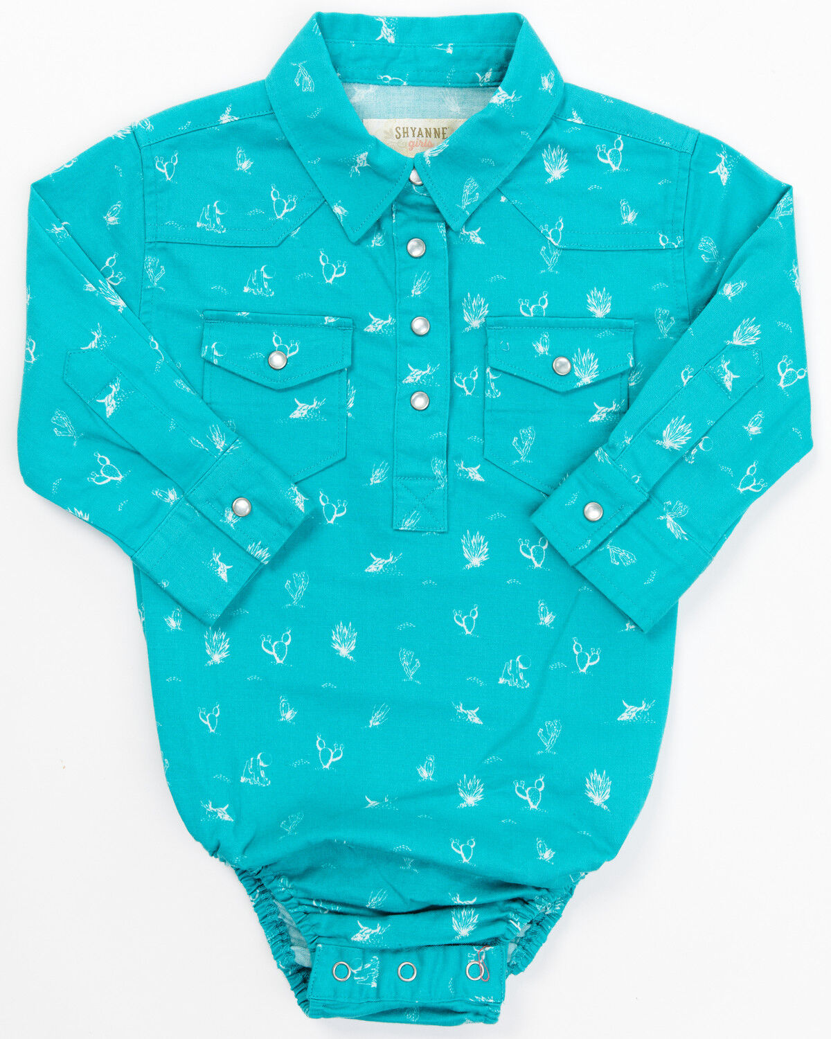 Image #1 - Shyanne Infant Girls' Long Sleeve Western Conversational Print Onesie, Turquoise, hi-res