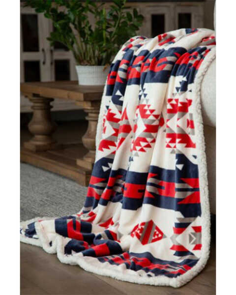 Image #1 - Carstens Home Southwest Plush Sherpa Throw, Red/white/blue, hi-res