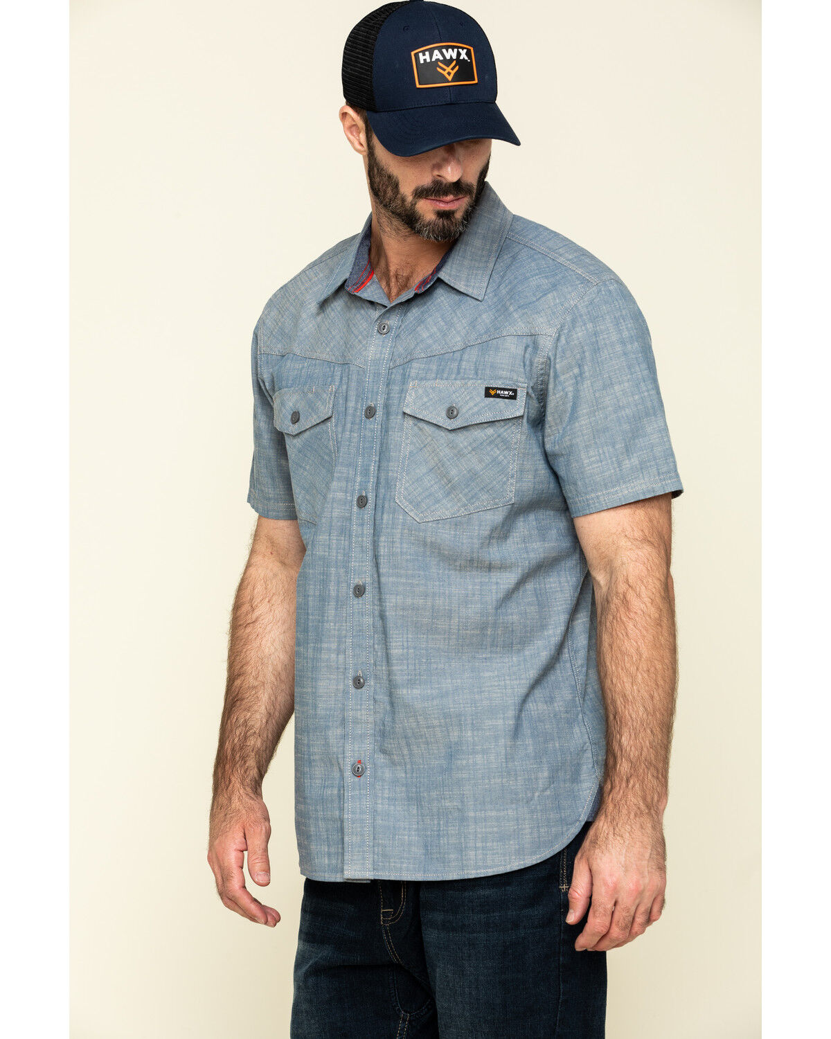 Image #3 - Hawx Men's Rancho Chambray Solid Short Sleeve Work Shirt, Blue, hi-res