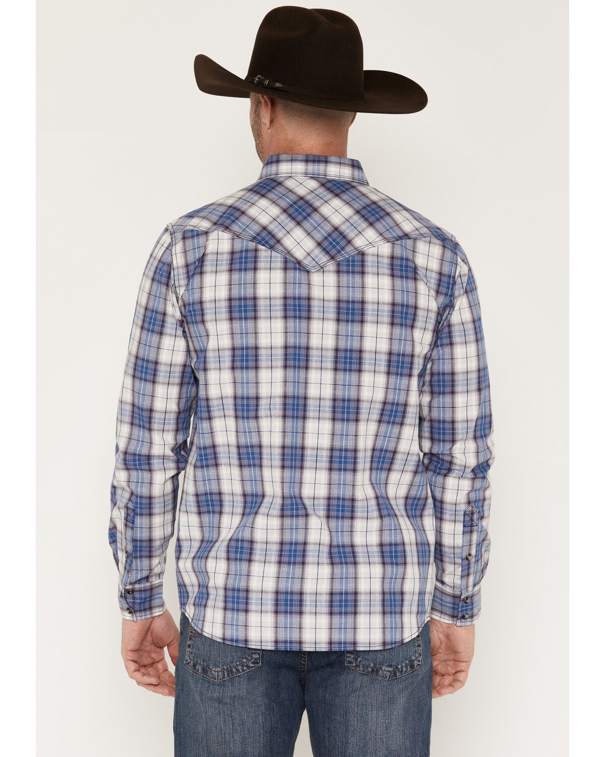 Image #4 - Moonshine Spirit&reg; Men's Burning Blue Plaid Print Long Sleeve Snap Western Shirt, Blue, hi-res