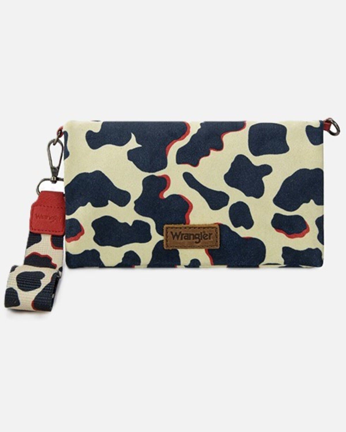 Wrangler Women's Cow Print Wristlet Crossbody, Red, hi-res
