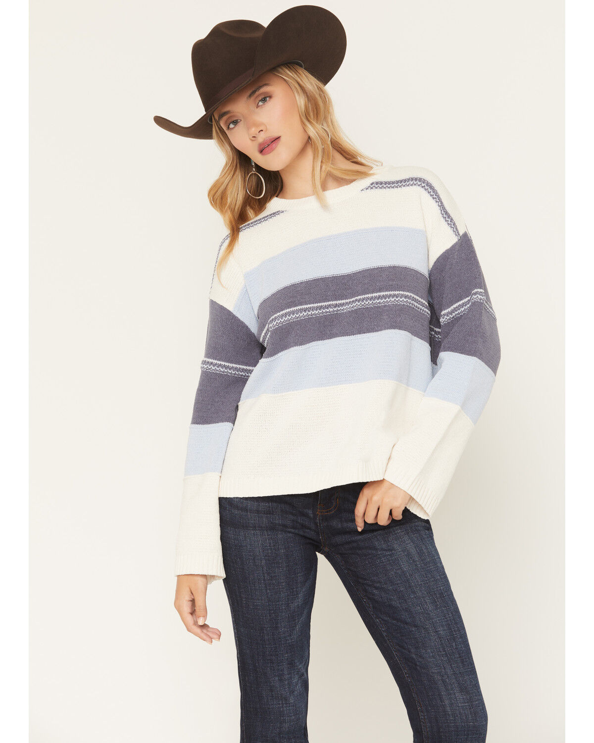 Image #1 - La La Land Women's Textured Striped Sweater, Blue, hi-res