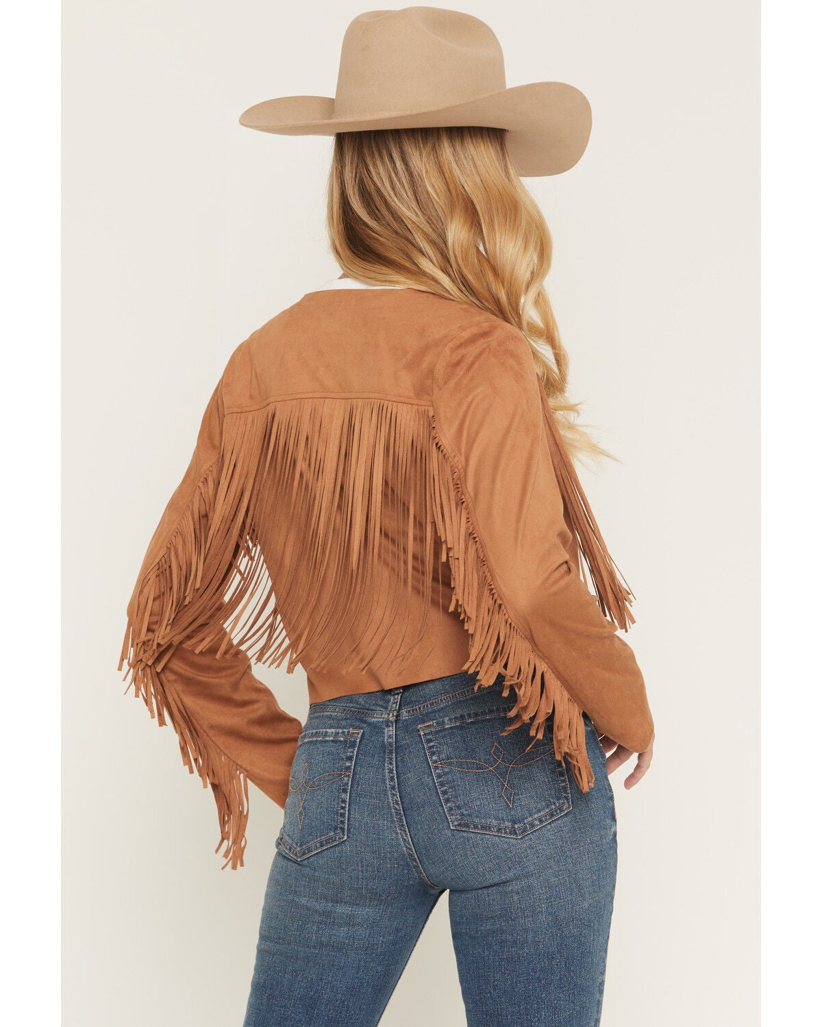 Image #4 - Shyanne Women's Deleon Faux Suede Cropped Fringe Jacket, Tan, hi-res