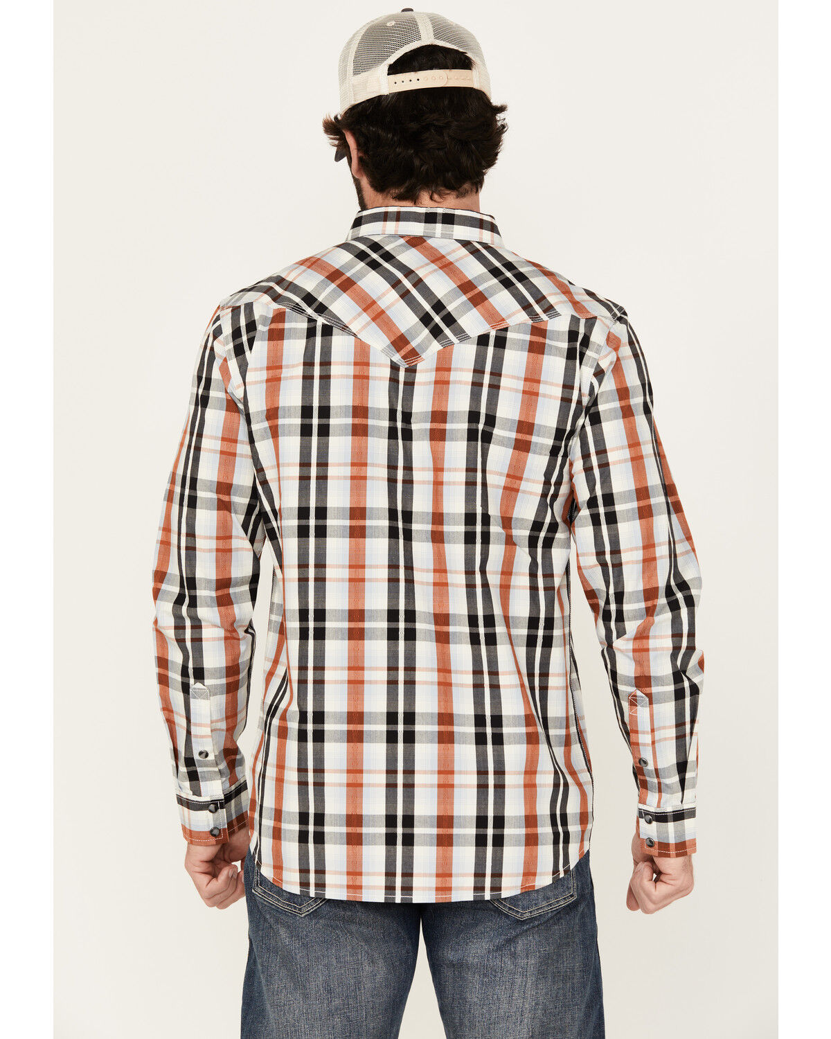 Image #4 - Moonshine Spirit Men's Fightin Plaid Print Long Sleeve Snap Western Shirt, Blue, hi-res