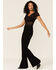Image #2 - Shyanne Women's Black Lace Knit Flutter Sleeve Crop Top, Black, hi-res