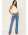 Wrangler Women's Medium Wash Paisley Print Westward High Rise Bootcut Jeans, Blue, hi-res