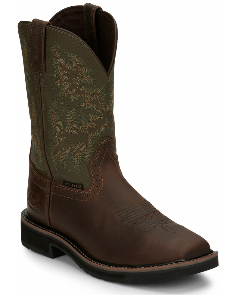 Justin Men's Driller Western Work Boots - Steel Toe, Dark Brown, hi-res