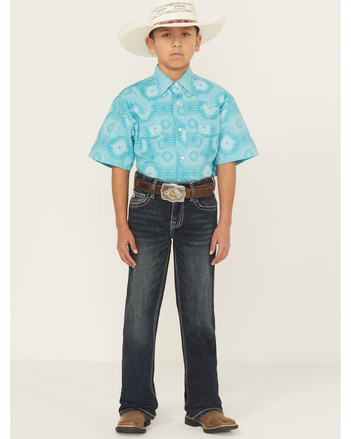 Image #1 - Hooey by Rock & Roll Denim Boys' Dark Wash Barbed Revolver Straight Stretch Denim Jeans, Blue, hi-res