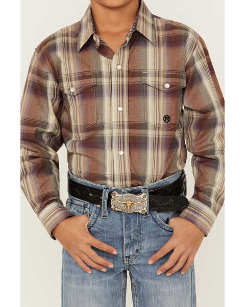Image #3 - Roper Boys' Amarillo Plaid Print Long Sleeve Pearl Snap Western Shirt, Grey, hi-res