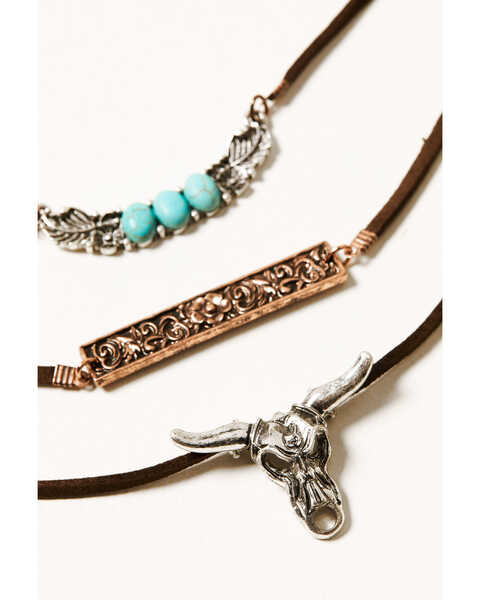 Image #2 - Shyanne Women's Cactus Rose Triple Longhorn Necklace & Earrings 4-Piece Set, Rust Copper, hi-res
