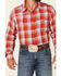 Wrangler Retro Premium Men's Large Plaid Print Long Sleeve Snap Western Shirt , Red, hi-res