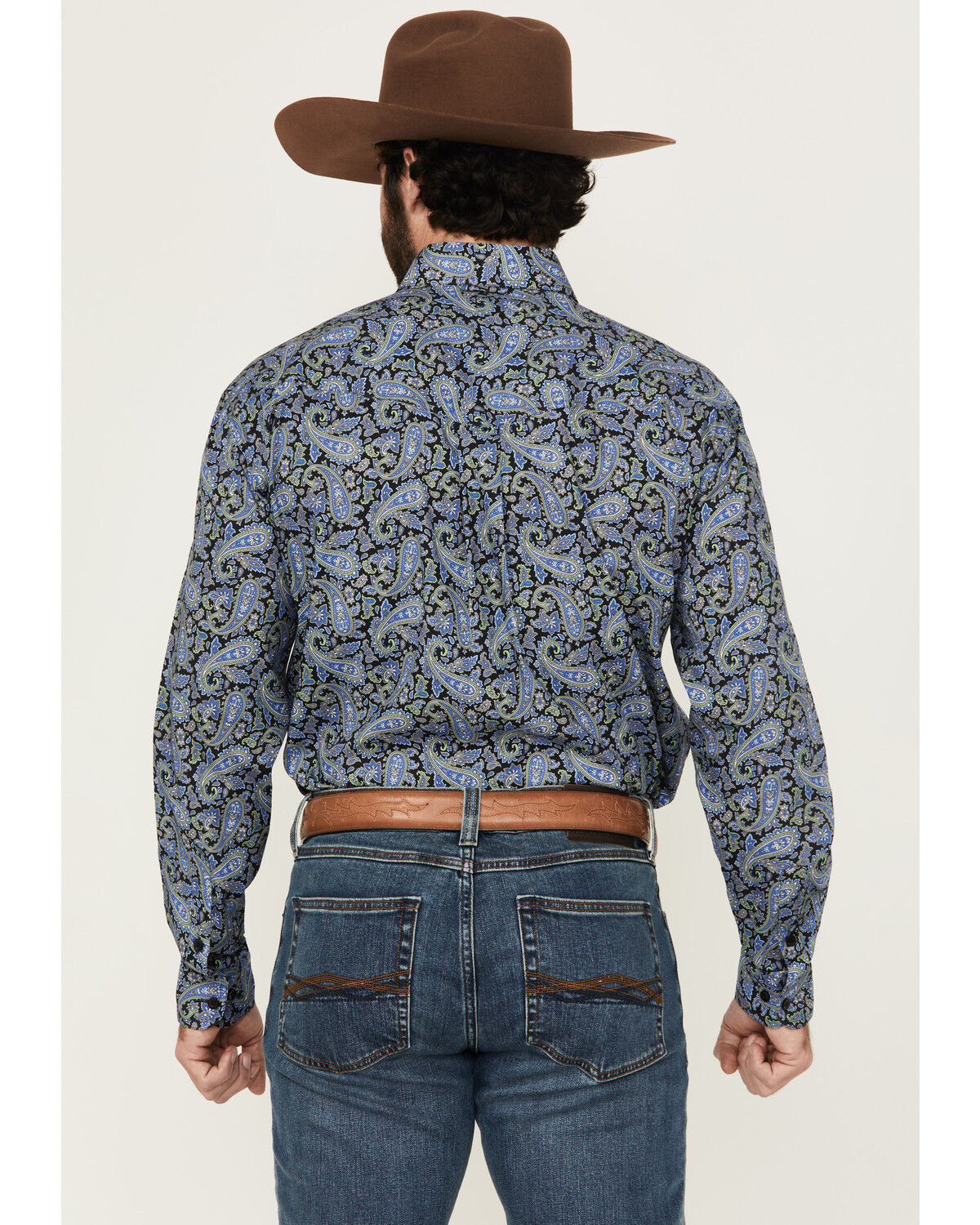 Image #4 - Roper Men's Amarillo Paisley Print Long Sleeve Button-Down Western Shirt, Blue, hi-res