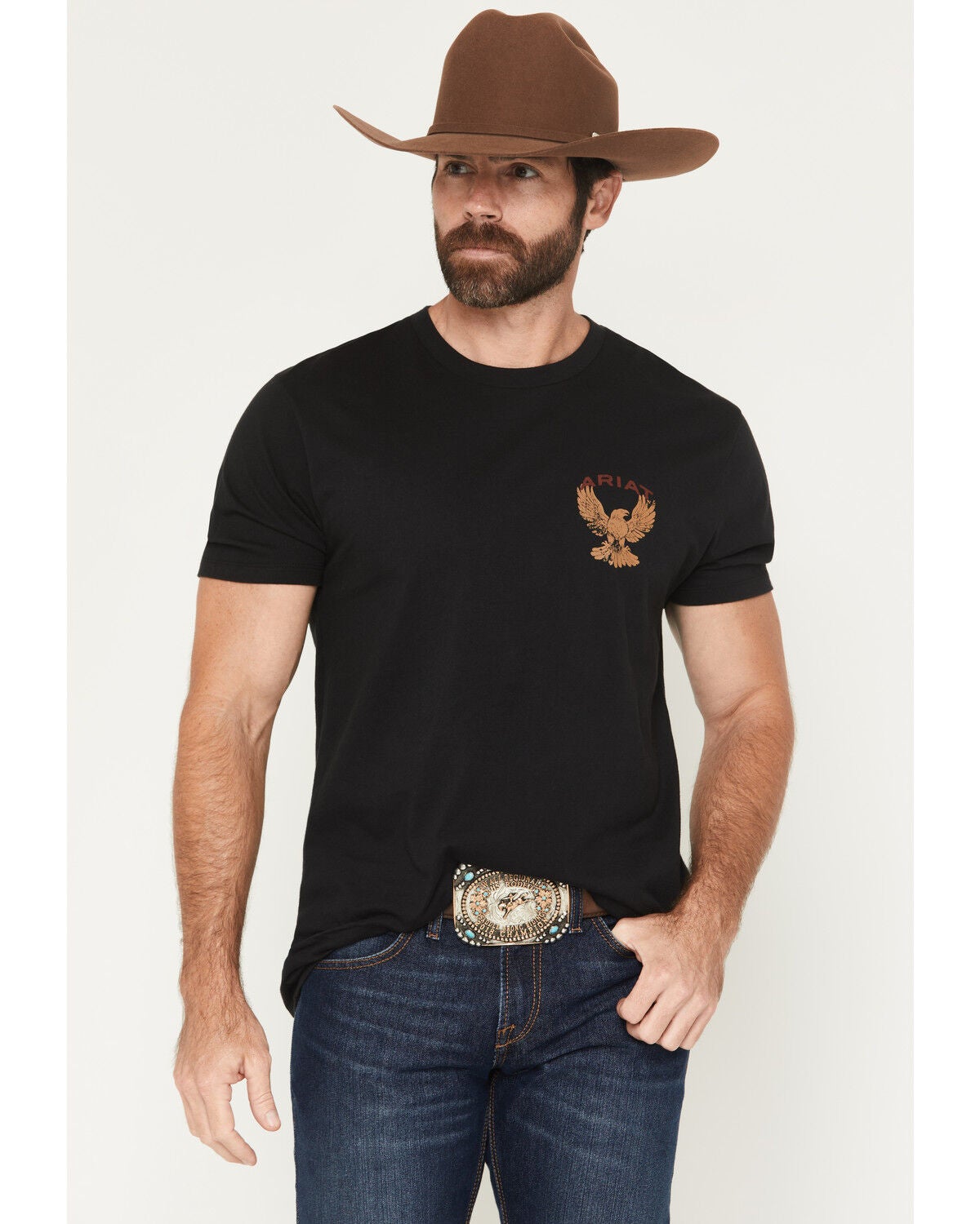 Image #2 - Ariat Men's Rustic Eagle Short Sleeve Graphic T-Shirt, Black, hi-res
