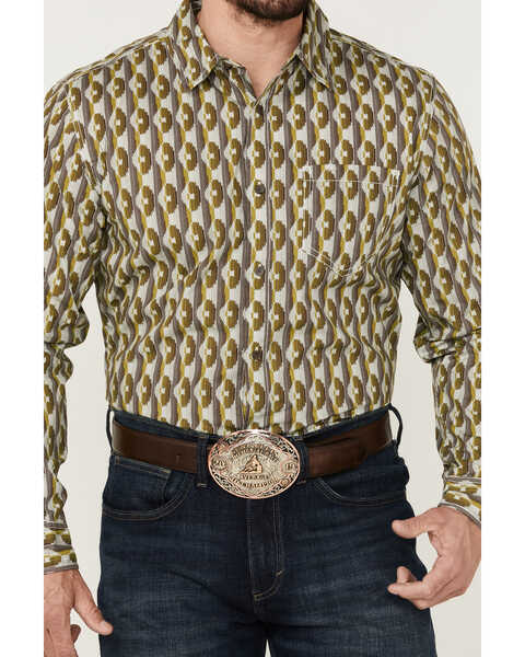 Image #3 - Gibson Men's Funk Geo Print Long Sleeve Button-Down Western Shirt, Olive, hi-res