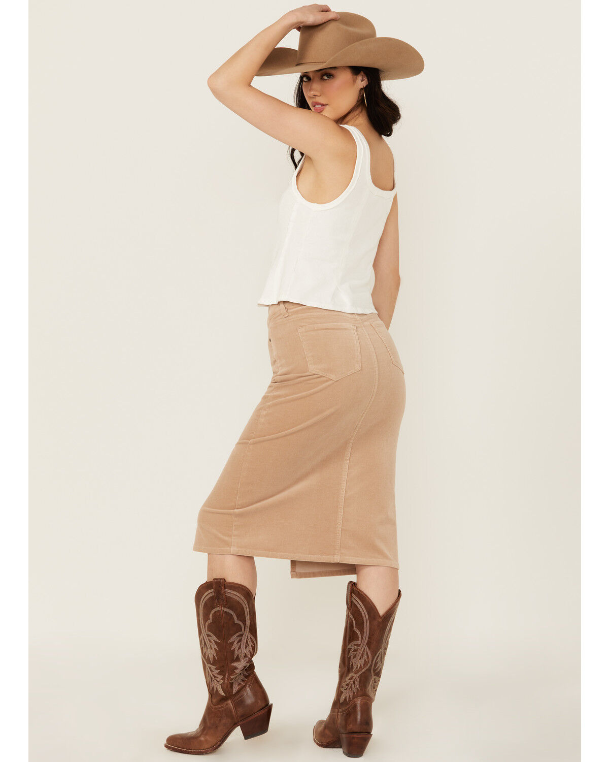Image #3 - Shyanne Women's Corduroy Midi Skirt, Beige, hi-res