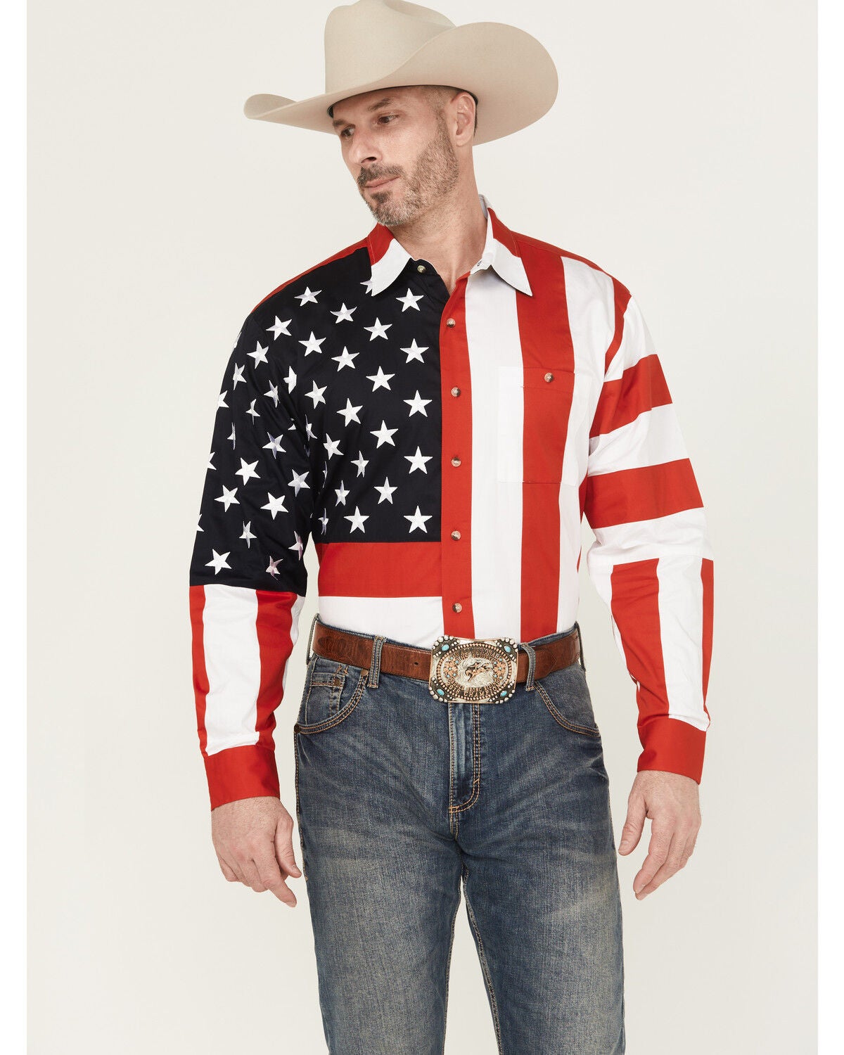 Image #1 - Rangewear by Scully Men's Patriotic American Flag Western Shirt, Multi, hi-res