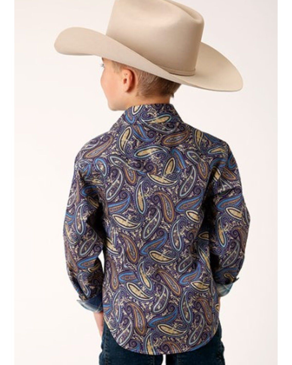 Image #2 - Roper Boys' Amarillo Paisley Print Long Sleeve Pearl Snap Western Shirt, Multi, hi-res