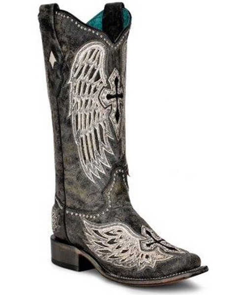 Image #1 - Corral Women's Cross & Wings Tall Western Boots - Square Toe, Black, hi-res