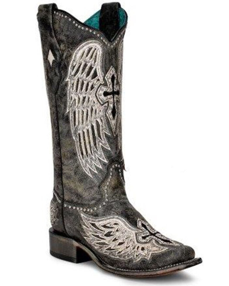 Corral Women's Cross & Wings Tall Western Boots - Square Toe, Black, hi-res