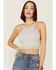 Fornia Women's Caged Back High Neck Crochet Bralette Tank Top, Light Grey, hi-res
